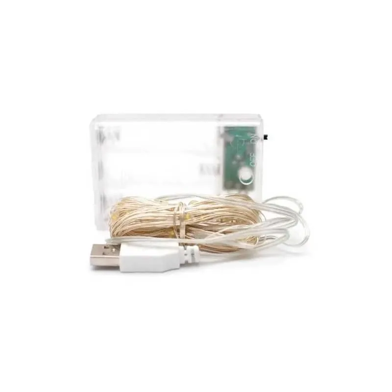 Гірлянда роса 100 mini LED 10м на батарейках  (3АА)+ USB біла 8227 