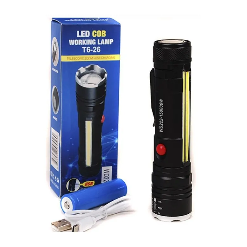 Ліхтар акумуляторний T6-26 T6 + COB, 1*18650, 3*ААА, зарядка USB 3390 