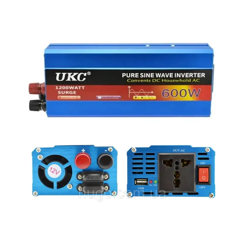 Інвертор чистої синусоїди 600 Вт, UKC AC/DC 12В-220В /  з USB Автомобільний перетворювач напруги 1792 