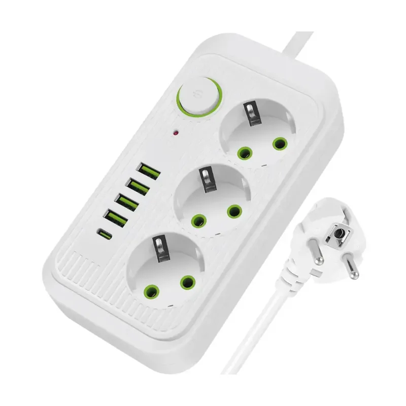 Подовжувач Мережевий фільтр 2500Вт, 1.85м, (3×220В+4×USB+1×Type-C) F09U код п158 