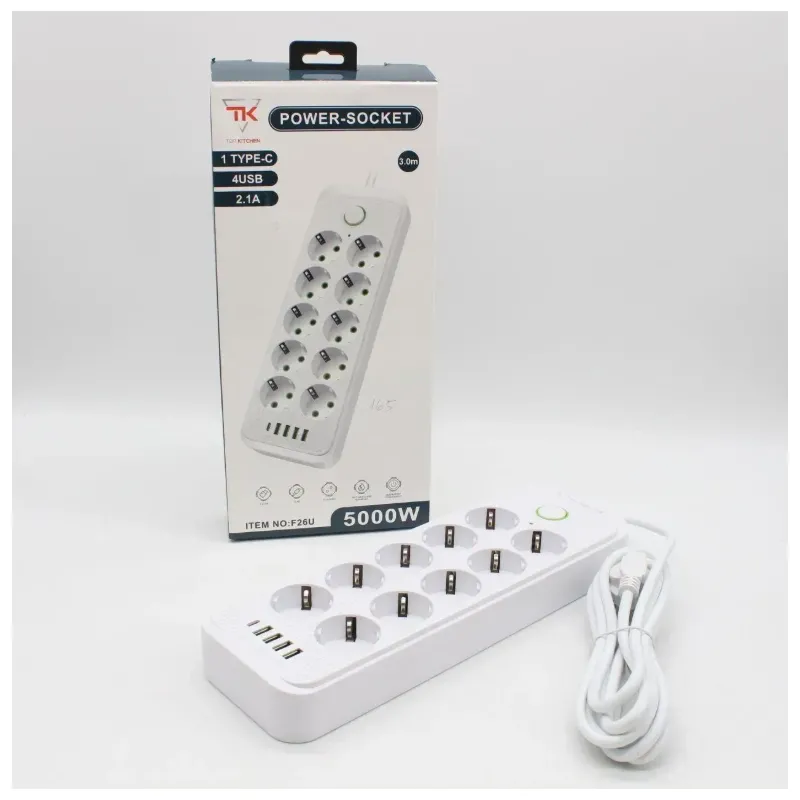 Подовжувач електричний 5м, 10×220В+4×USB+1×Type-C, Тк-16 п164  - фото 1
