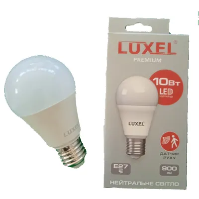 Лампа  світлодіодна А60 10 Вт Е27 4000К з  датчиком руху 0182 Luxel