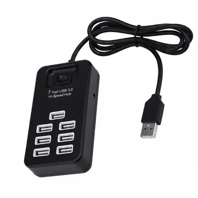 Подовжувач USB-хаб на 7 портів, Чорний, USB 2.0, P-1602 / Хаб для ноутбука / Хаб концентратор / Розгалужувач на 7 портів п165