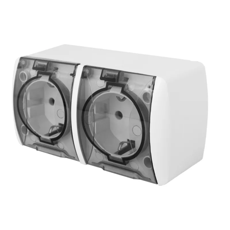 Розетка Country Aqua подвійна з заземленням зовнішня  IP54 з прозорою кришкою 1742 Right Hausen 