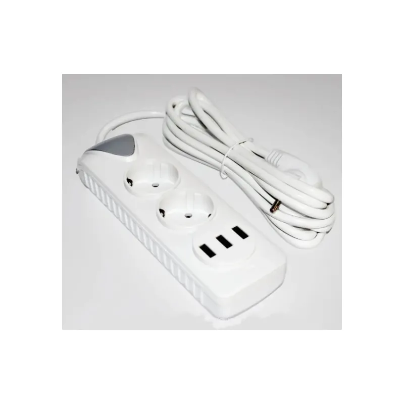 Подовжувач ASK-1266, 2 розетки. 3*USB, 3 метри, 10А, 2,5кВт 59970 
