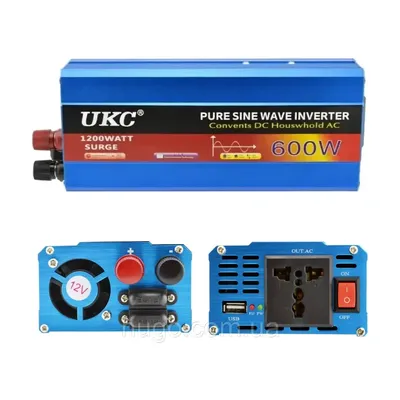 Інвертор чистої синусоїди 600 Вт, UKC AC/DC 12В-220В /  з USB Автомобільний перетворювач напруги 1792