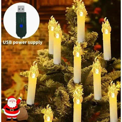Свічки на ялинку 20 шт на дроті, живлення USB 9542