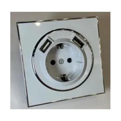Розетка LAURA одинарна біла  з заземленням + 2 USB 756 Right Hausen