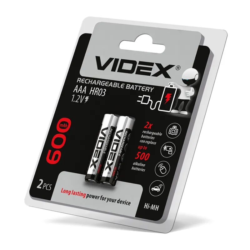 Акумулятор AAA  HR03  (мікропальчик) 1,2V  600 mAh 8999 Videx 