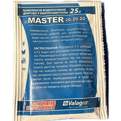 Добриво  MASTER  25 г NPK 20+20+20 активне зростання 333 Valagro