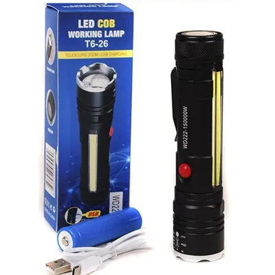Ліхтар акумуляторний T6-26 T6 + COB, 1*18650, 3*ААА, зарядка USB 3390