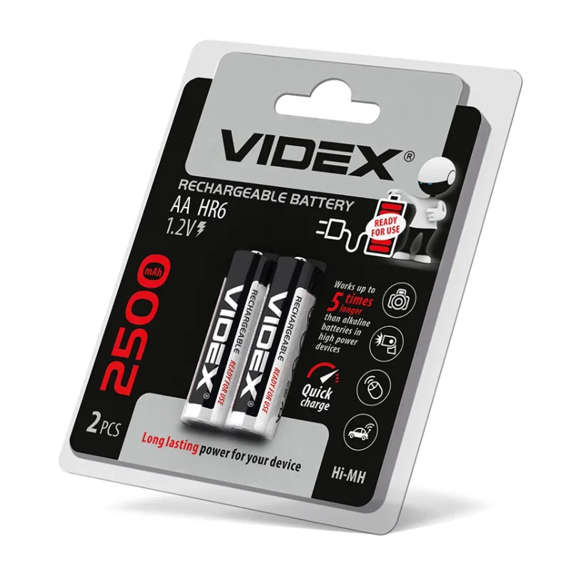 Акумулятор AA HR6 (пальчик) 1,2V  2500 mAh 9005 Videx 