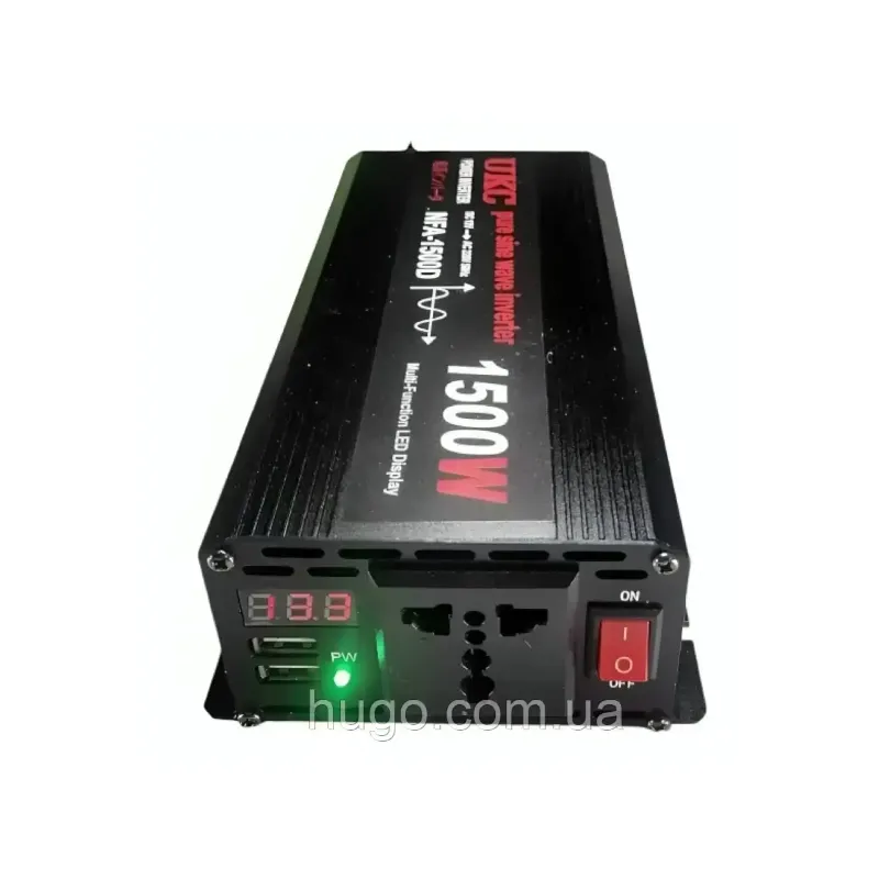 Автомобільний інвертор 1500Вт, 12-220В, 2хUSB, чистий синус / Перетворювач напруги / Інвертор для котла Чистий сінус код 10169  - фото 1