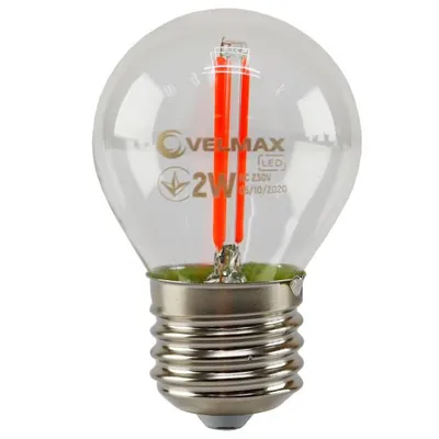 Лампа  світлодіодна G45 мінікуля 2 Вт Е27  filament  червона 0338 VELMAX