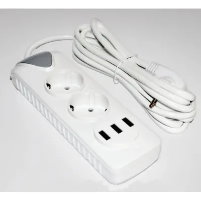 Подовжувач ASK-1266, 2 розетки. 3*USB, 3 метри, 10А, 2,5кВт 59970