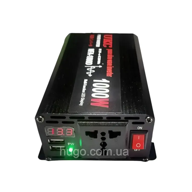Автомобільний інвертор 1000Вт, 12-220В, 2хUSB, чистий синус / Перетворювач напруги / Інвертор для котла Чистий сінус код 10168  - фото 1