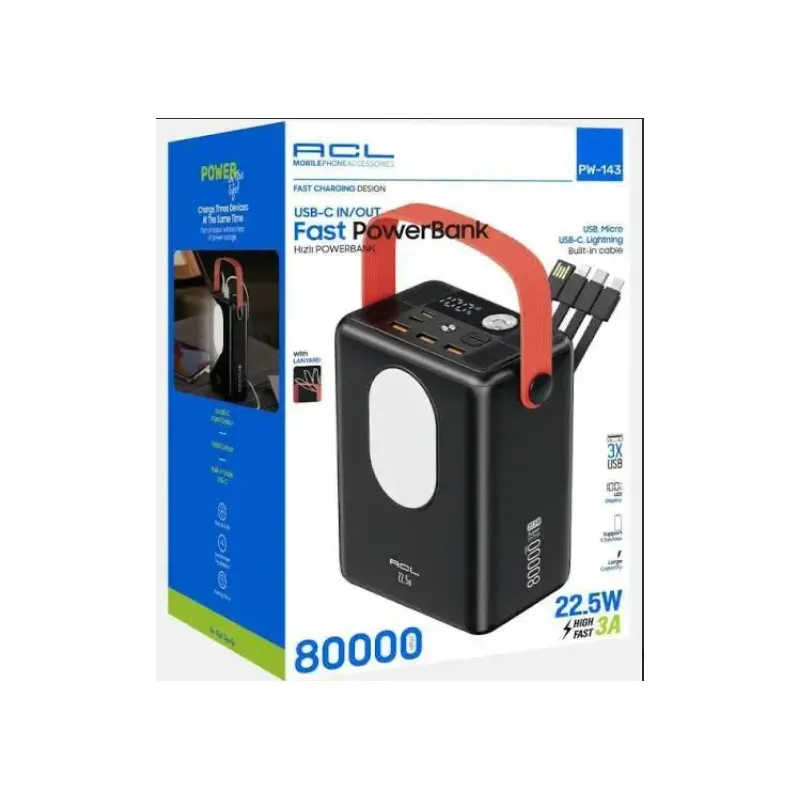 POWER BANK Портативний зарядний пристрій ACL PW-143 Fast 80000 мАг п116 