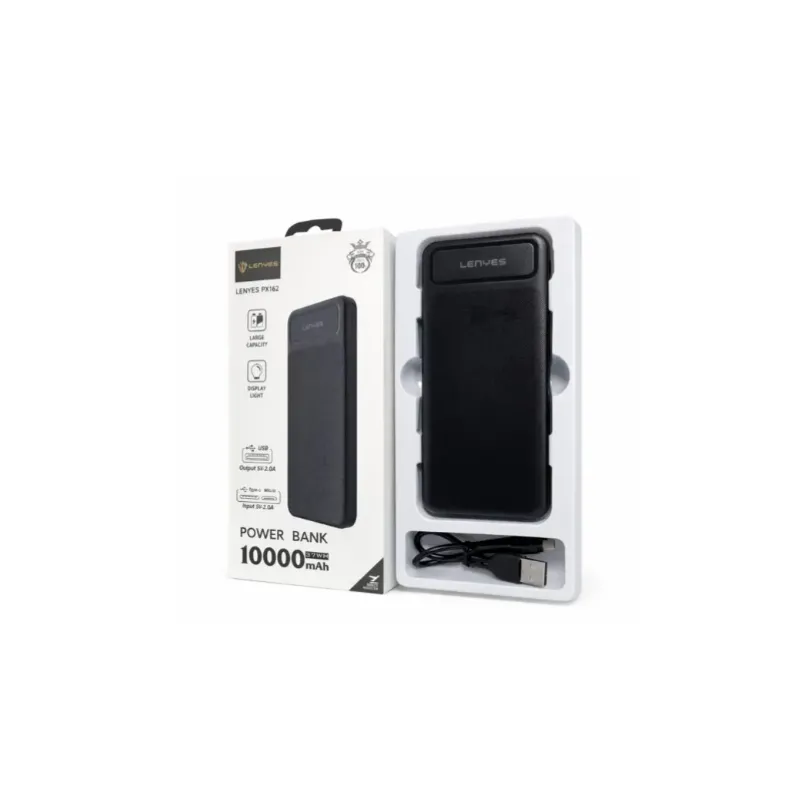 POWER BANK 10000 mAh Lenyes PX162 компактний універсальний на 2 входи Чорний п244 