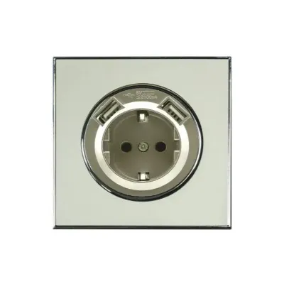 Розетка LAURA одинарна золото  з заземленням + 2 USB 763 Right Hausen
