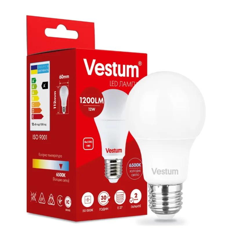 Лампа  світлодіодна А60 12 Вт Е27 холодне світло 1481 Vestum 
