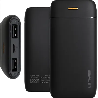 POWER BANK LENYES PX167 10000 мАг з LED-індикатором та 2 USB, чорний 10247