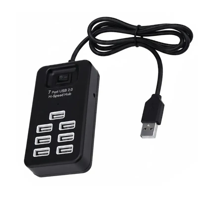 Подовжувач USB-хаб на 7 портів, Чорний, USB 2.0, P-1602 / Хаб для ноутбука / Хаб концентратор / Розгалужувач на 7 портів п165 