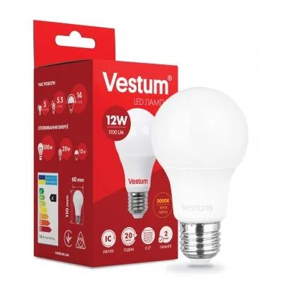 Лампа  світлодіодна А60 12 Вт Е27 3000К тепле світло 1577 Vestum