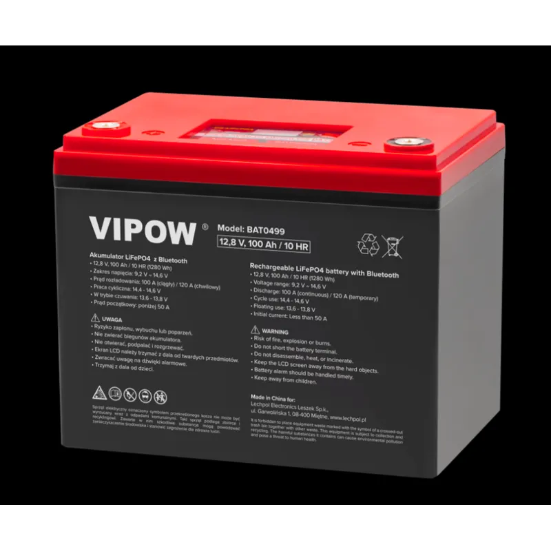 Акумулятор LiFePO4 100Ah  Vipow Bluetooth з дисплеєм п342 
