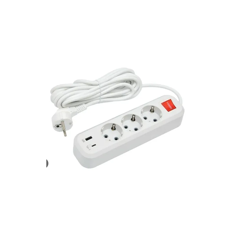 Подовжувач 7195  3 гнізда 5 метрів з  заземленням + USB 5780 Luxel 