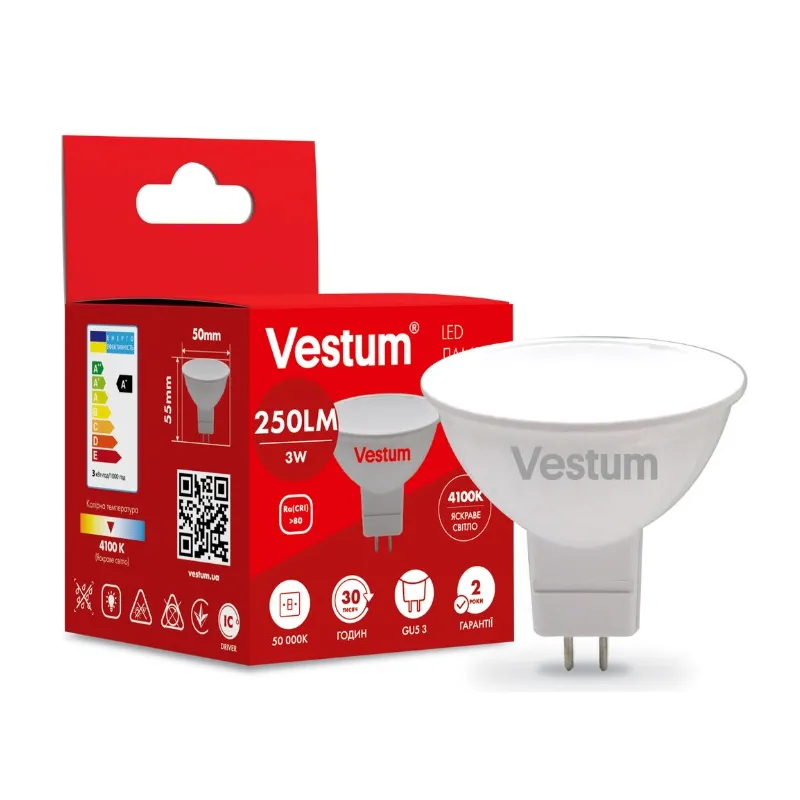 Лампа  світлодіодна MR16 3 Вт, 4100К, 220 В GU5.3 501 Vestum 