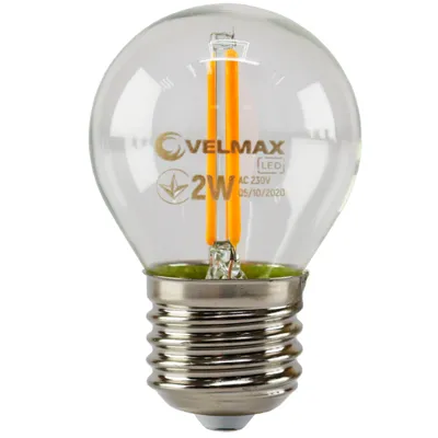 Лампа  світлодіодна G45 мінікуля 2 Вт Е27  filament   помаранчева 0342 VELMAX