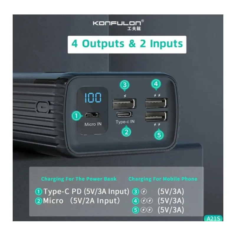 POWER BANK Портативний зарядний пристрій  Konfulon A21S Power Bank 40000mah п119  - фото 2