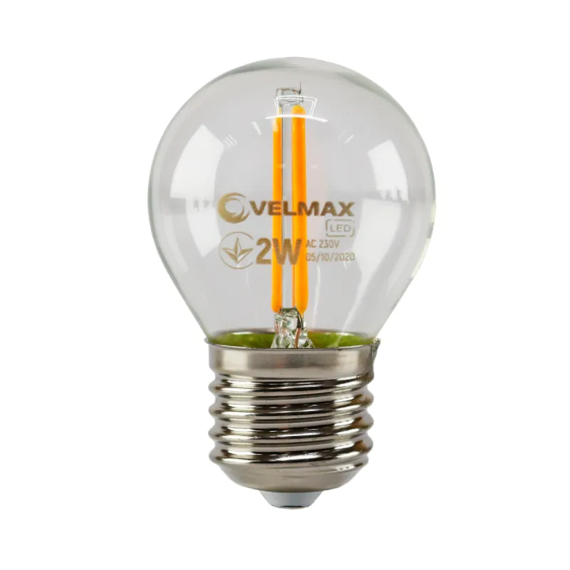 Лампа  світлодіодна G45 мінікуля 2 Вт Е27  filament   помаранчева 0342 VELMAX 