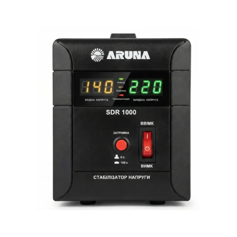 Стабілізатор напруги ARUNA SDR 1000 (600Вт) з подвійним дисплеєм. Для котла та холодильника, затримка 6/180с. п155 
