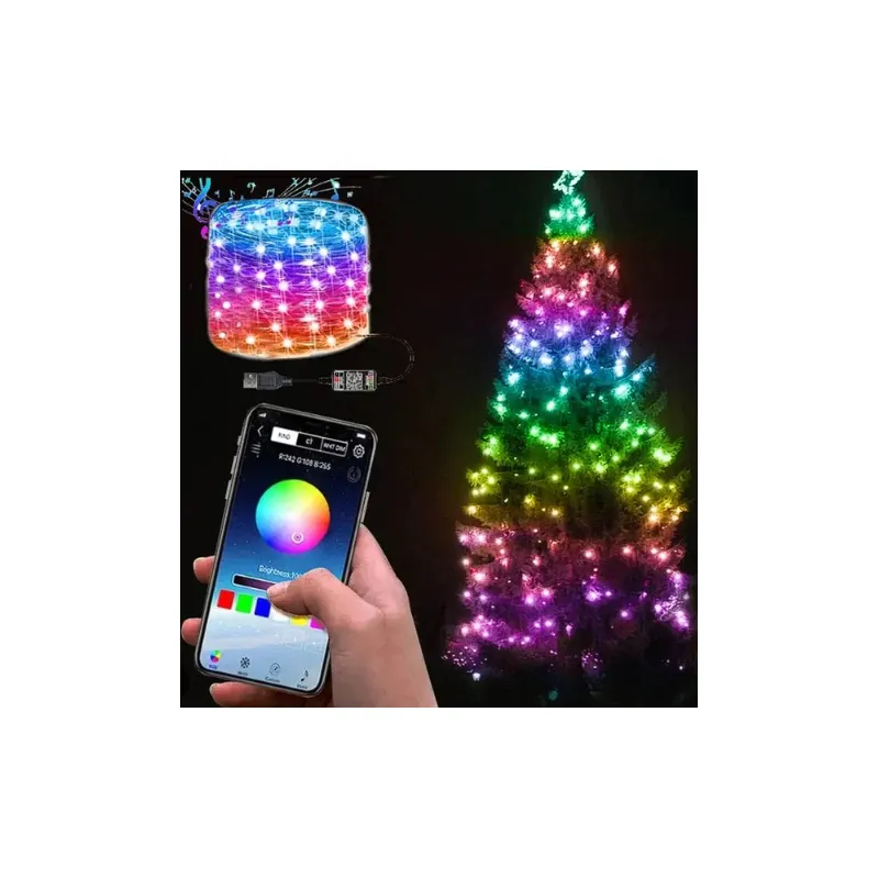 Гірлянда роса SMART  RGB з пультом управління, 10 м, 100 д, USB. Bluetooth управління з телефону 8229 