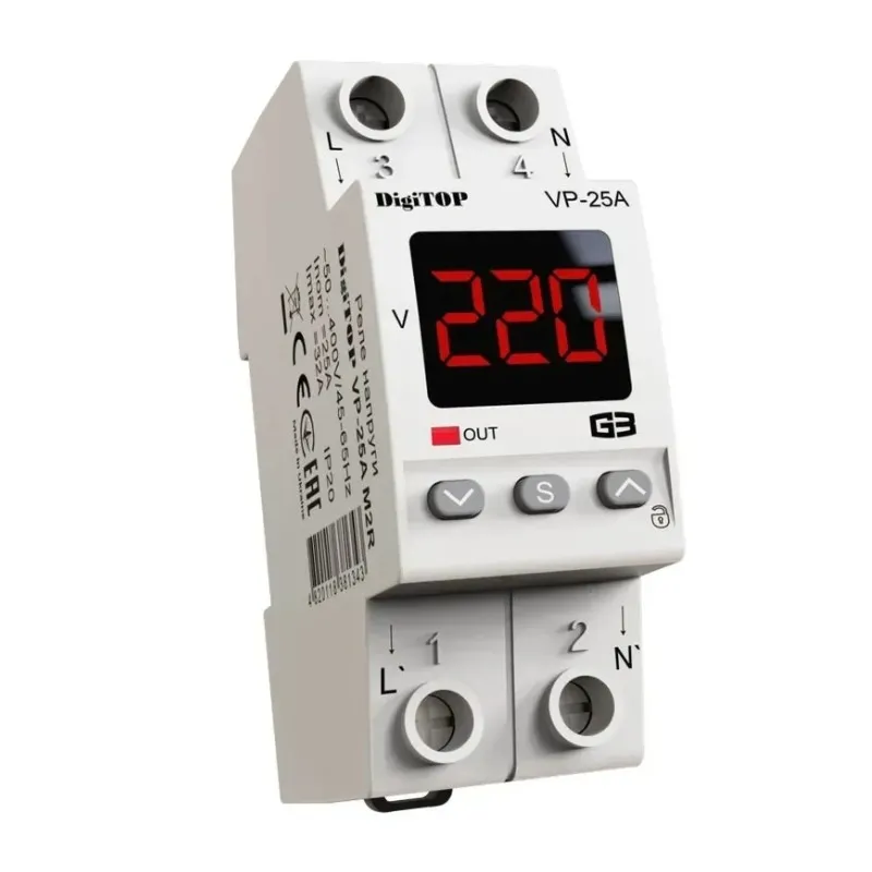 Цифрове  реле напруги  DigiTOP VP-25A M2R на дінрейку 1094 