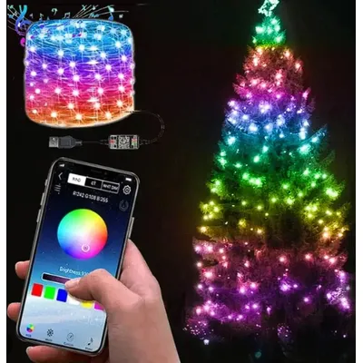 Гірлянда роса SMART  RGB з пультом управління, 10 м, 100 д, USB. Bluetooth управління з телефону 8229