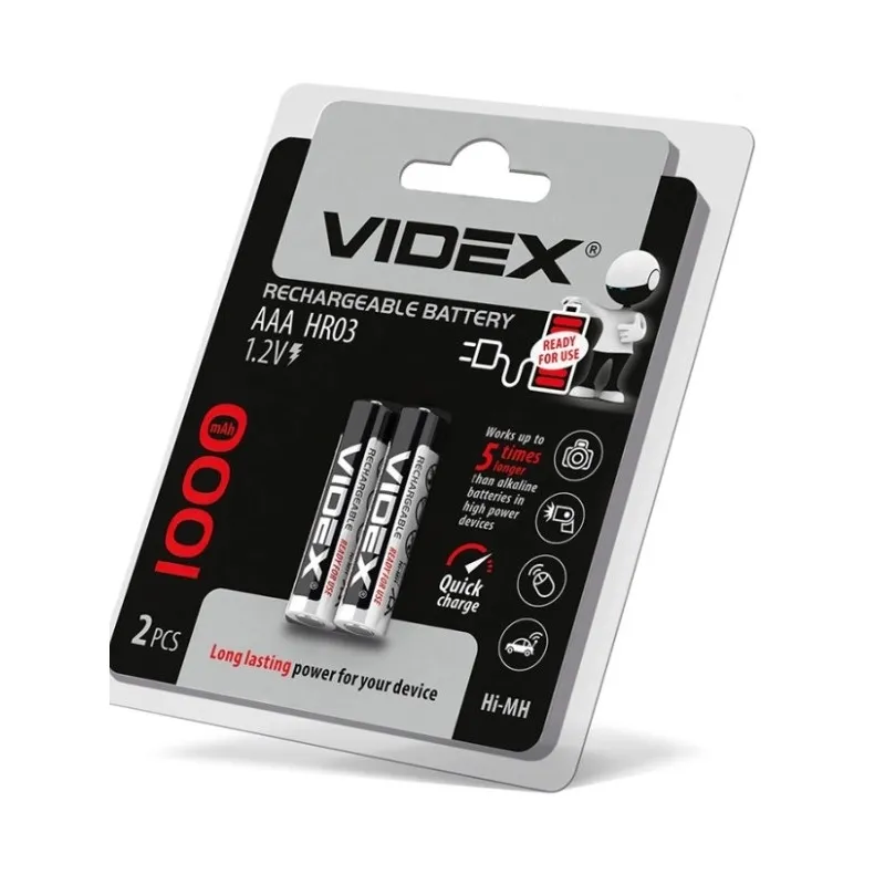 Акумулятор AAA  HR03  (мікропальчик) 1,2V  1000 mAh 8175 Videx 