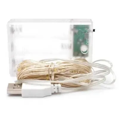 Гірлянда роса 100 mini LED 10м на батарейках  (3АА)+ USB біла 8227